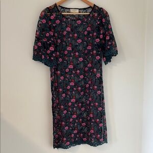 Floral Lace Dress - Pink and Black